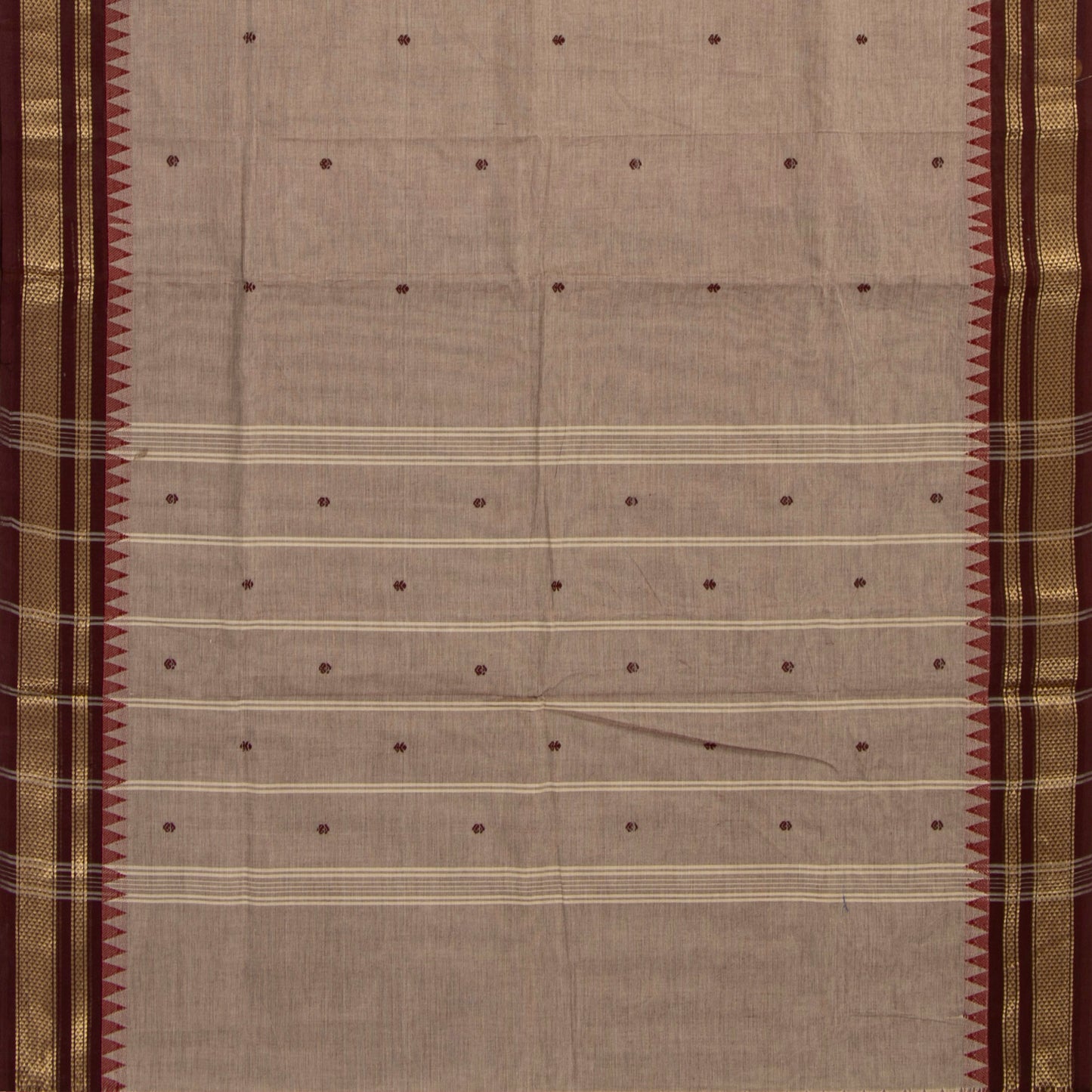 Fawn And Brown Kanchi Cotton Saree For Festive Wear PV MM KC 801 - Cotton Saree - Panjavarnam PV MM KC 801