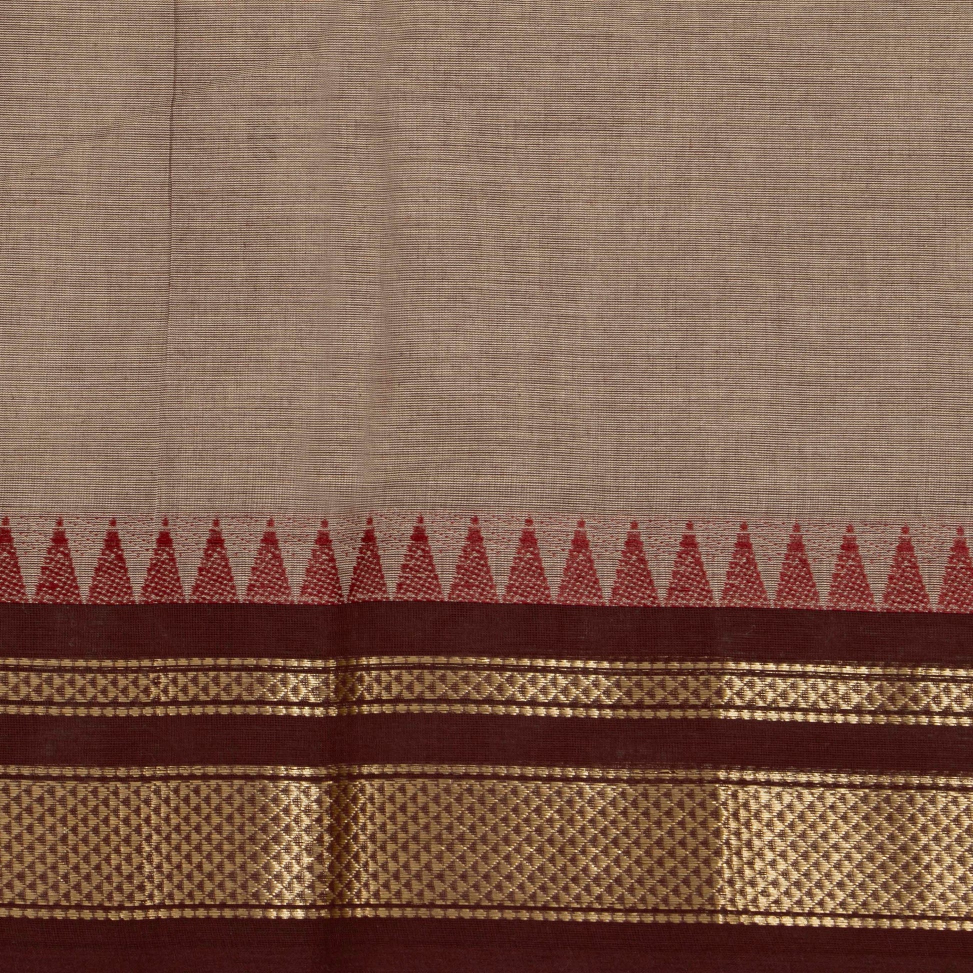 Fawn And Brown Kanchi Cotton Saree For Festive Wear PV MM KC 801 - Cotton Saree - Panjavarnam PV MM KC 801