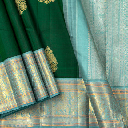 Green And Blue Kanchipuram Silk Saree For Wedding Wear PV NYC 1540