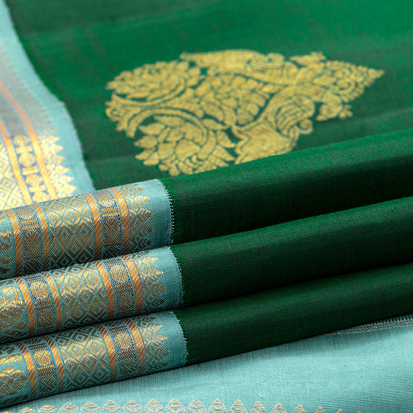 Green And Blue Kanchipuram Silk Saree For Wedding Wear PV NYC 1540