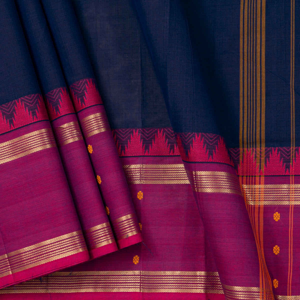 Blue And Pink Kanchi Cotton Saree For Festive Wear PV MM KC 950