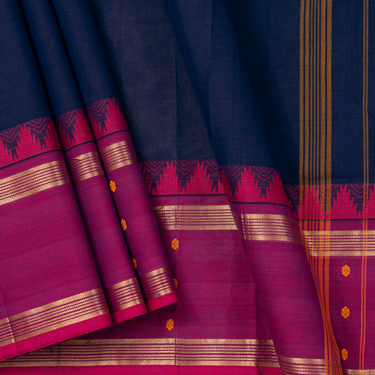 Blue And Pink Kanchi Cotton Saree For Festive Wear PV MM KC 950