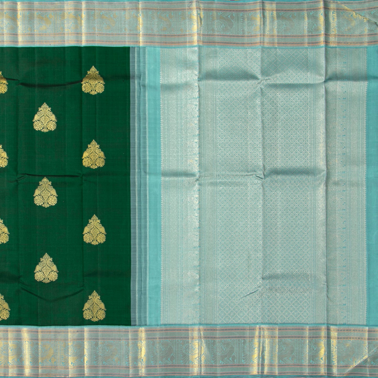 Green And Blue Kanchipuram Silk Saree For Wedding Wear PV NYC 1540