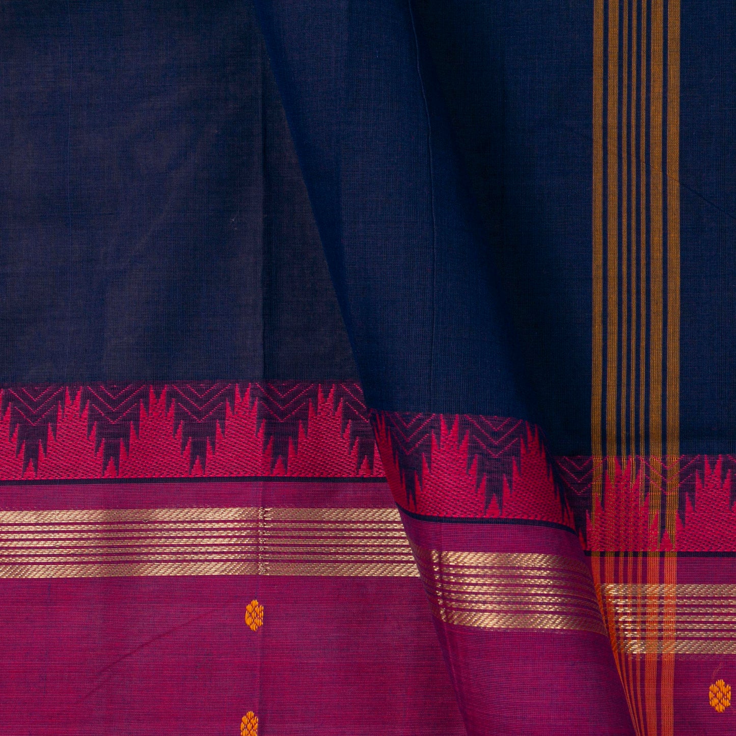 Blue And Pink Kanchi Cotton Saree For Festive Wear PV MM KC 950