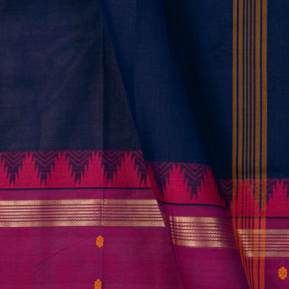 Blue And Pink Kanchi Cotton Saree For Festive Wear PV MM KC 950