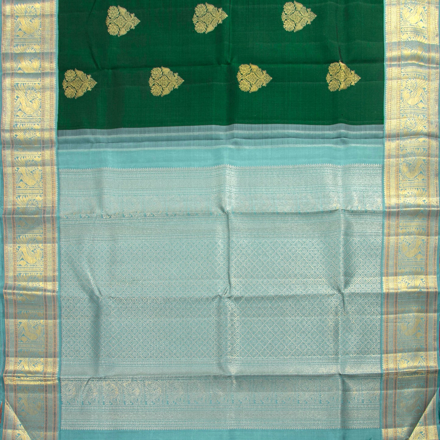 Green And Blue Kanchipuram Silk Saree For Wedding Wear PV NYC 1540