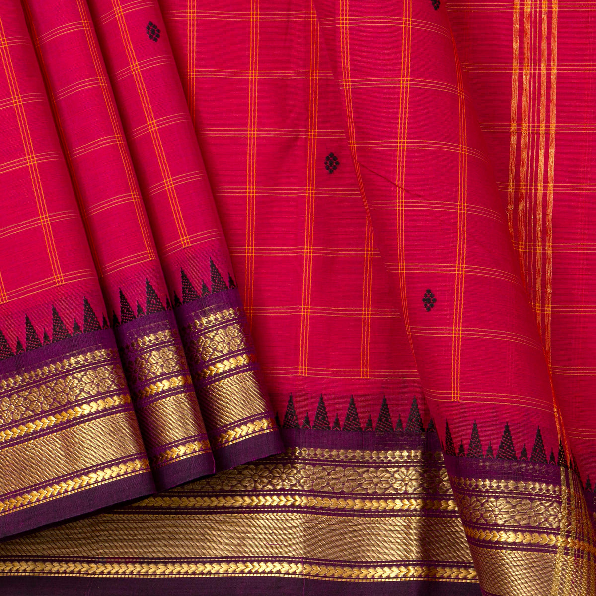 Pink And Purple Kanchi Cotton Saree For Festive Wear PV MM KC 948
