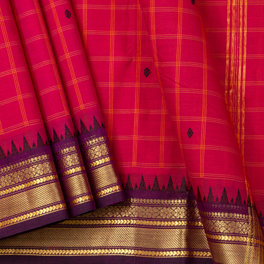 Pink And Purple Kanchi Cotton Saree For Festive Wear PV MM KC 948