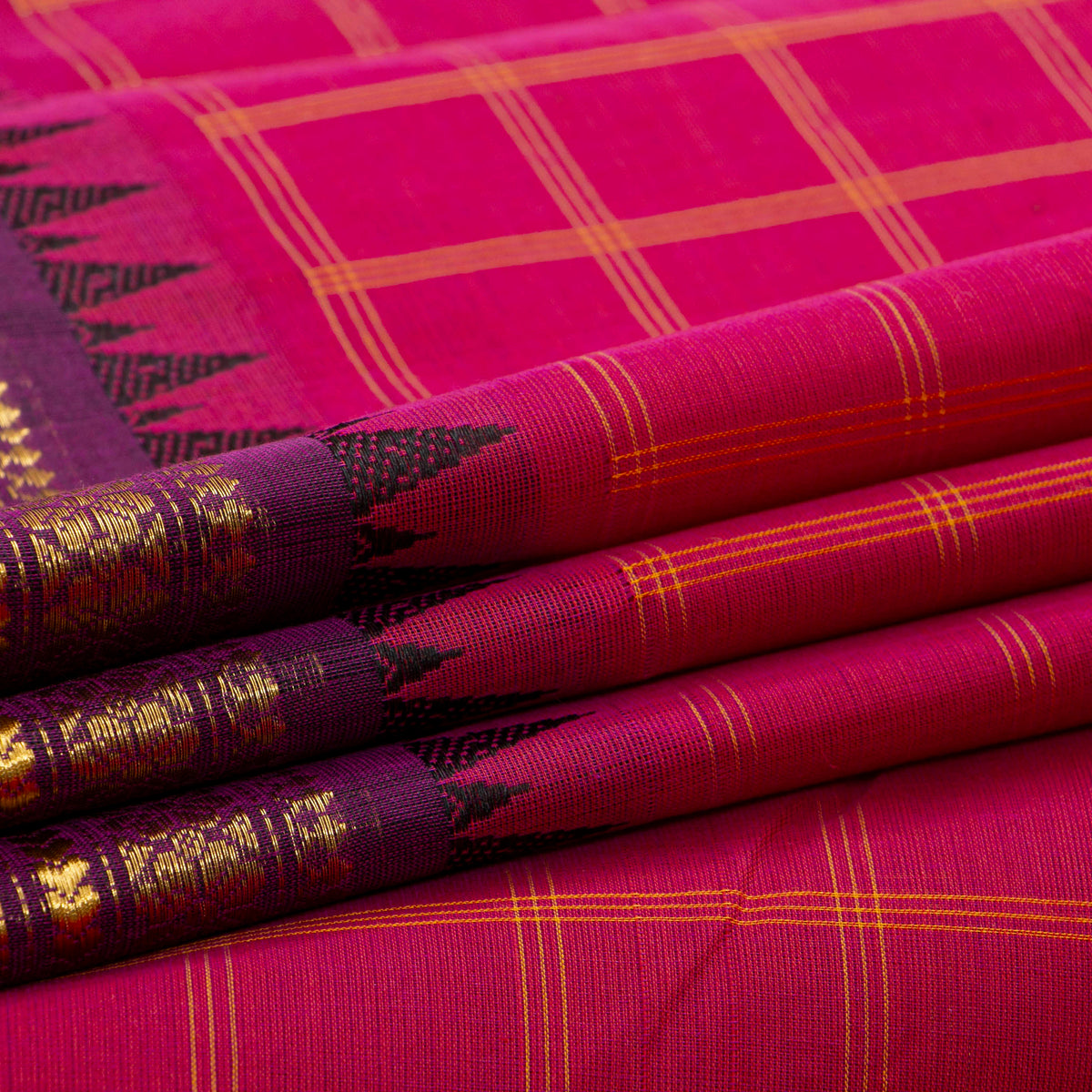 Pink And Purple Kanchi Cotton Saree For Festive Wear PV MM KC 948