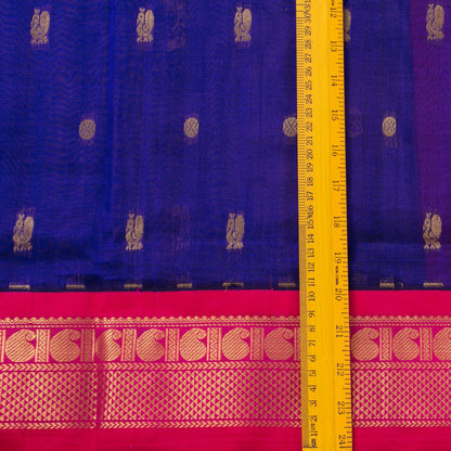 Blue And Pink Kanchi Silk Cotton Saree With Korvai Border For Festive Wear VP SC 163