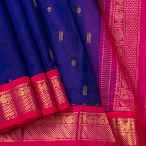Blue And Pink Kanchi Silk Cotton Saree With Korvai Border For Festive Wear VP SC 163
