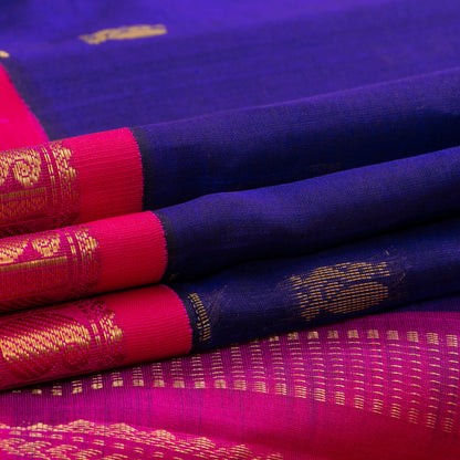 Blue And Pink Kanchi Silk Cotton Saree With Korvai Border For Festive Wear VP SC 163