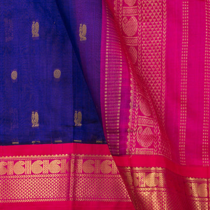 Blue And Pink Kanchi Silk Cotton Saree With Korvai Border For Festive Wear VP SC 163