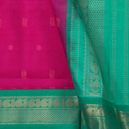 Magenta And Turquoise Green Kanchi Silk Cotton Saree With Annam Chakram Motifs For Festive Wear VP SC 160