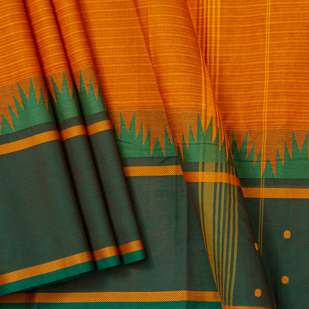 Orange Kanchi Cotton Saree Ganga Jamuna Border For Festive Wear PV MM KC 932