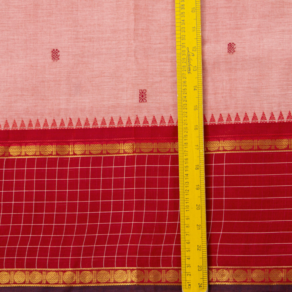 Peach And Red Kanchi Cotton Saree For Festive Wear PV MM KC 949