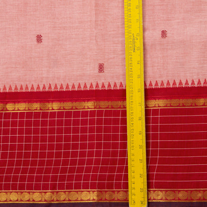 Peach And Red Kanchi Cotton Saree For Festive Wear PV MM KC 949