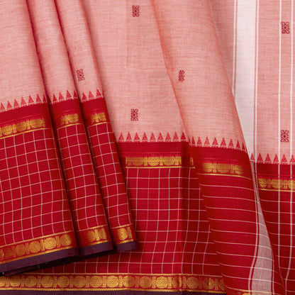 Peach And Red Kanchi Cotton Saree For Festive Wear PV MM KC 949