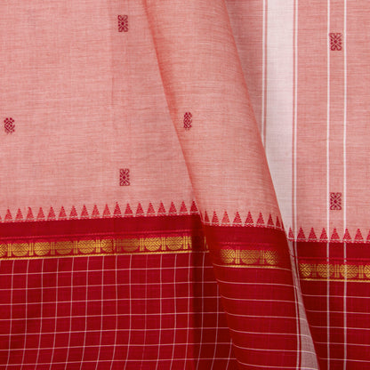 Peach And Red Kanchi Cotton Saree For Festive Wear PV MM KC 949