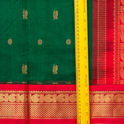 Green And Red Kanchi Silk Cotton Saree With Chakram Annam Motifs For Festive Wear VP SC 161