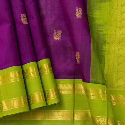 Purple And Green Kanchi Silk Cotton Saree For Festive Wear VP SC 166