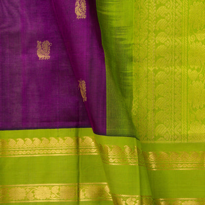 Purple And Green Kanchi Silk Cotton Saree For Festive Wear VP SC 166