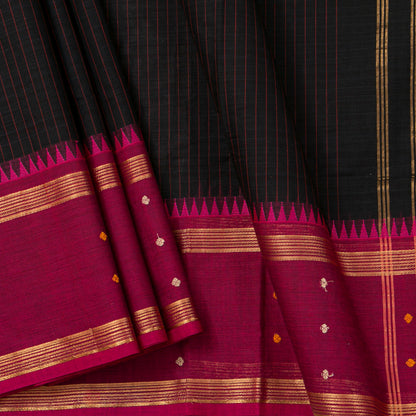 Black And Magenta Kanchi Cotton Saree For Festive Wear PV MM KC 926