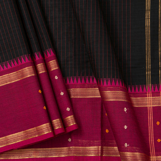 Black And Magenta Kanchi Cotton Saree For Festive Wear PV MM KC 926