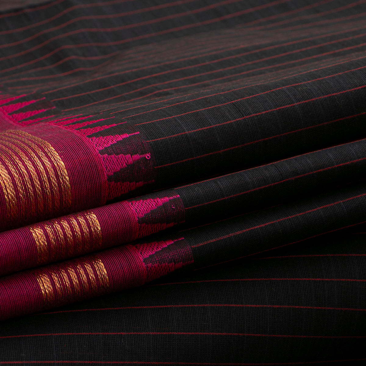Black And Magenta Kanchi Cotton Saree For Festive Wear PV MM KC 926