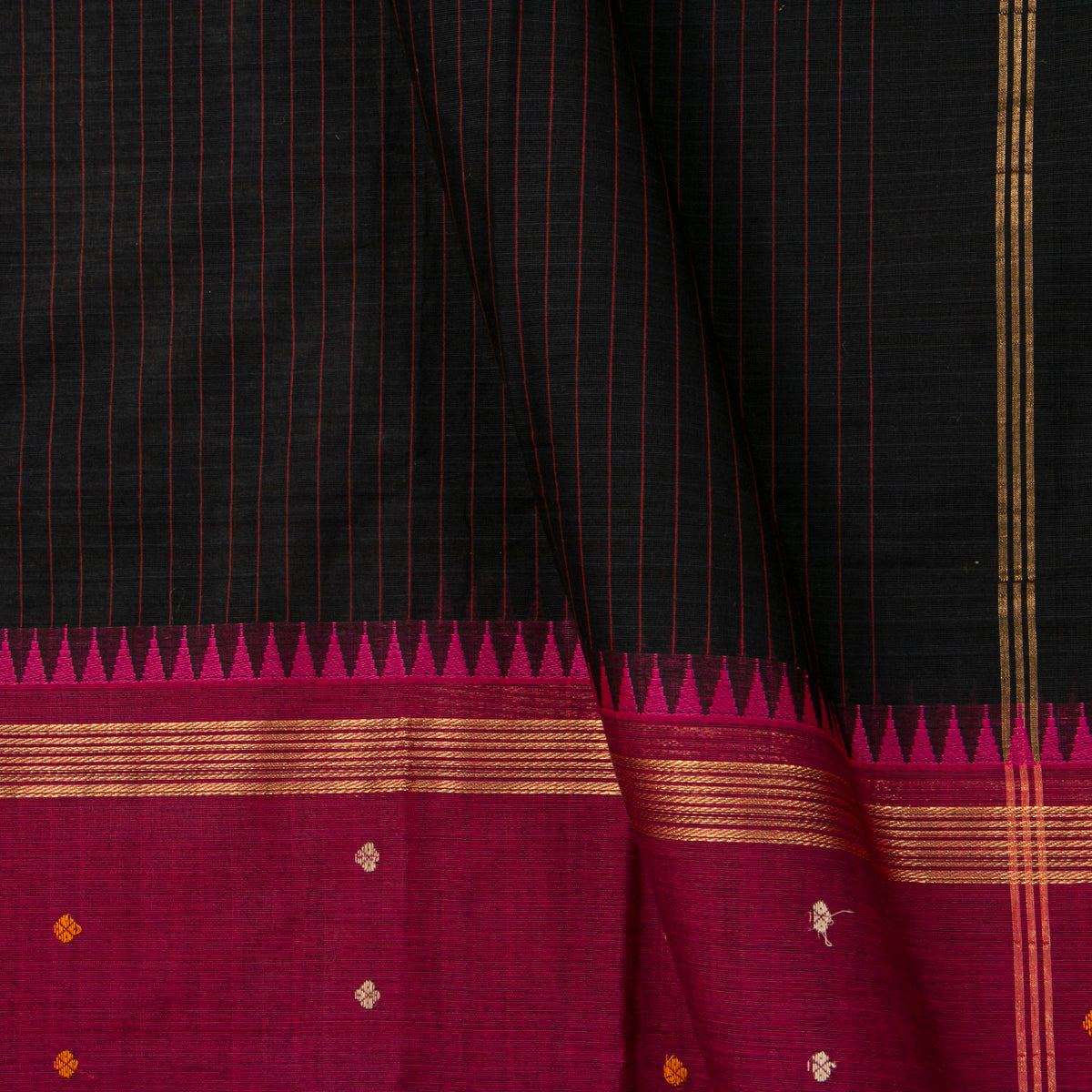 Black And Magenta Kanchi Cotton Saree For Festive Wear PV MM KC 926