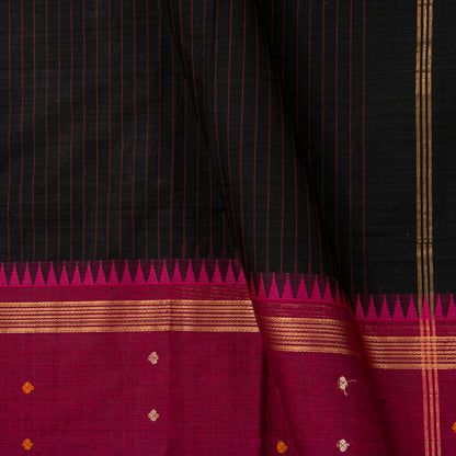 Black And Magenta Kanchi Cotton Saree For Festive Wear PV MM KC 926