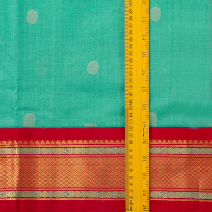 Teal And Red Kanchi Silk Cotton Saree With Rudraksha Motifs For Festive Wear VP SC 162