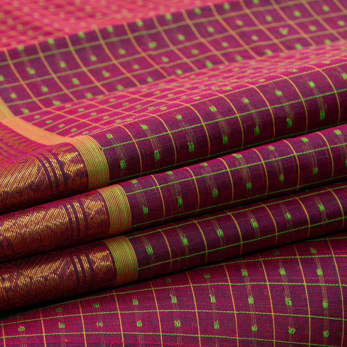 Magenta And Green Kanchi Cotton Saree For Festive Wear PV MM KC 929