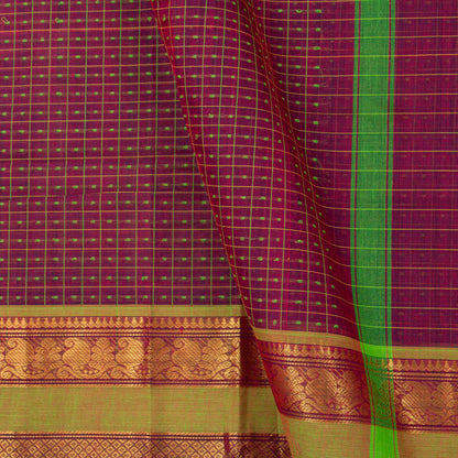Magenta And Green Kanchi Cotton Saree For Festive Wear PV MM KC 929