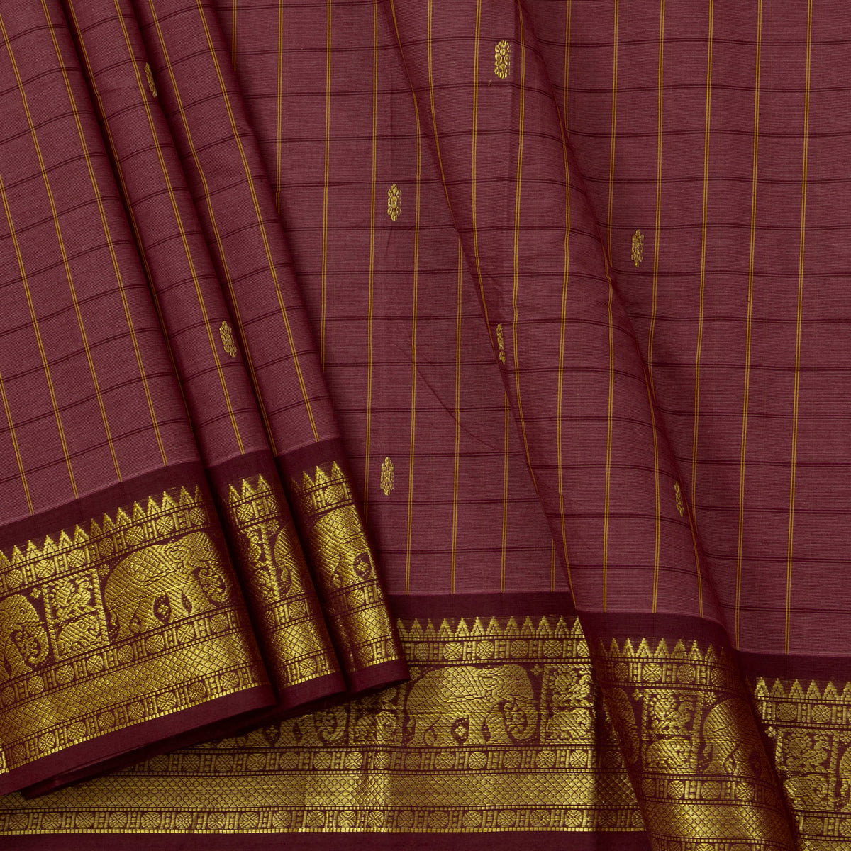 Pink And Brown Kanchi Cotton Saree For Festive Wear PV MM KC 930