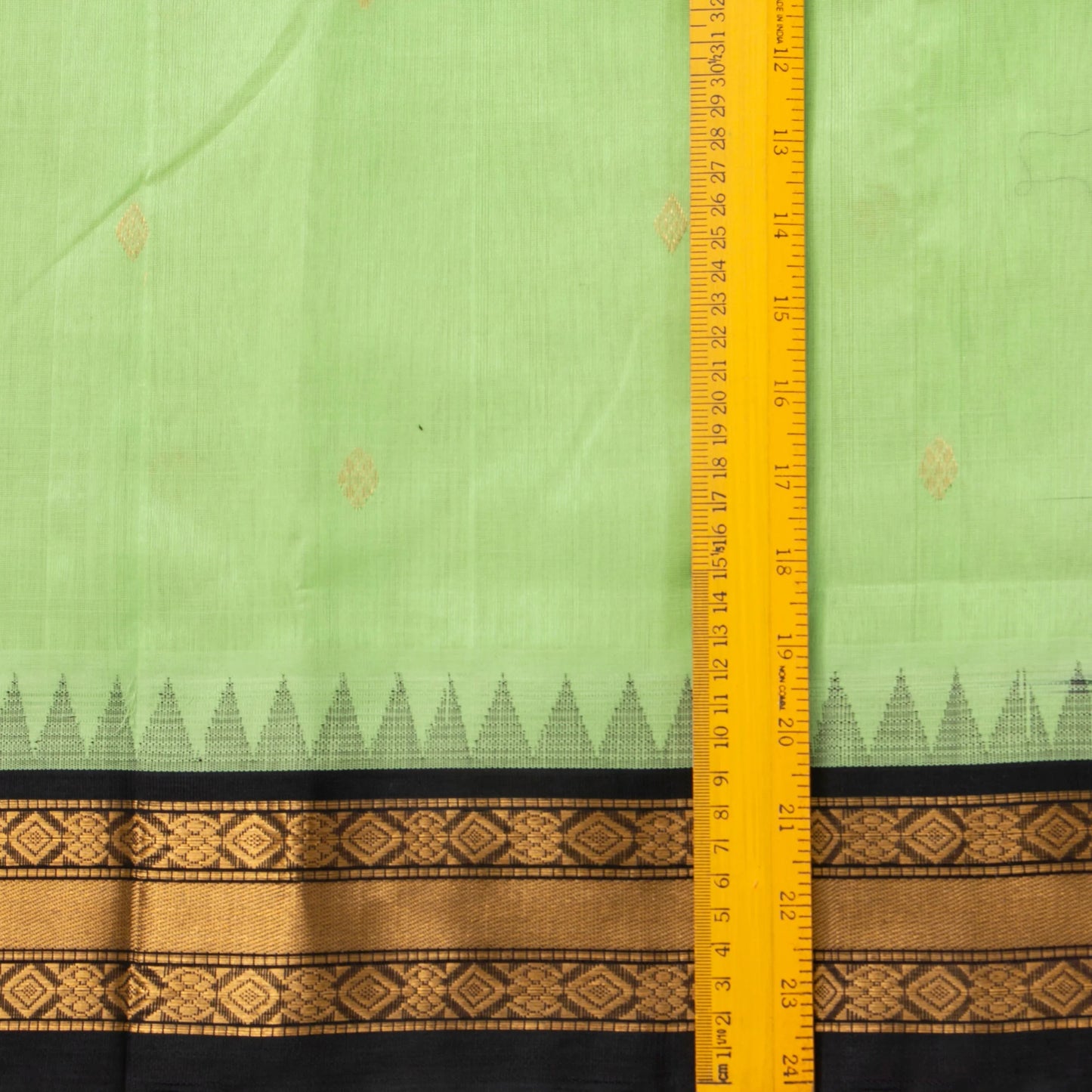 Pista Green And Black Kanchi Silk Cotton Saree With Temple Korvai Border For Festive Wear VP SC 165