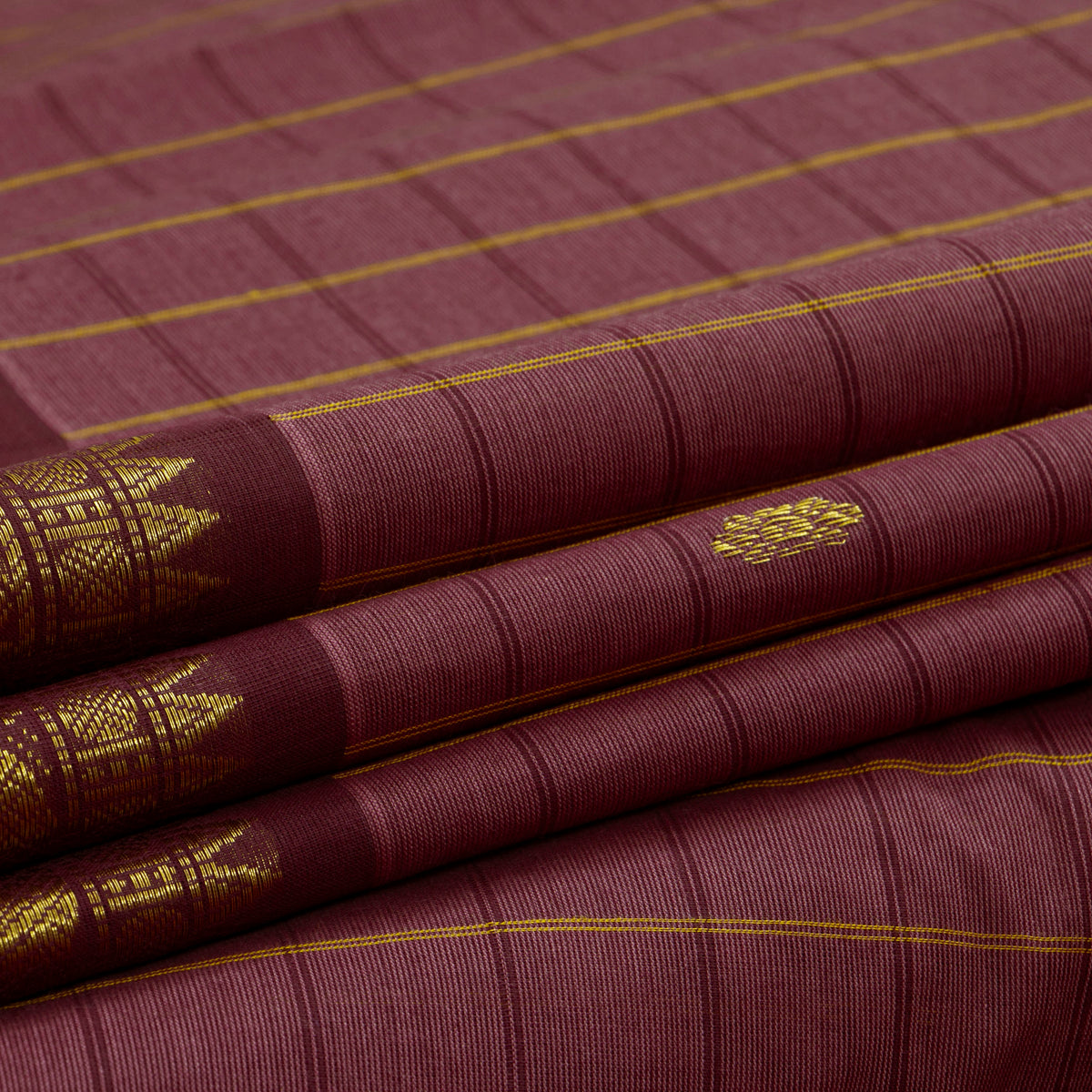Pink And Brown Kanchi Cotton Saree For Festive Wear PV MM KC 930