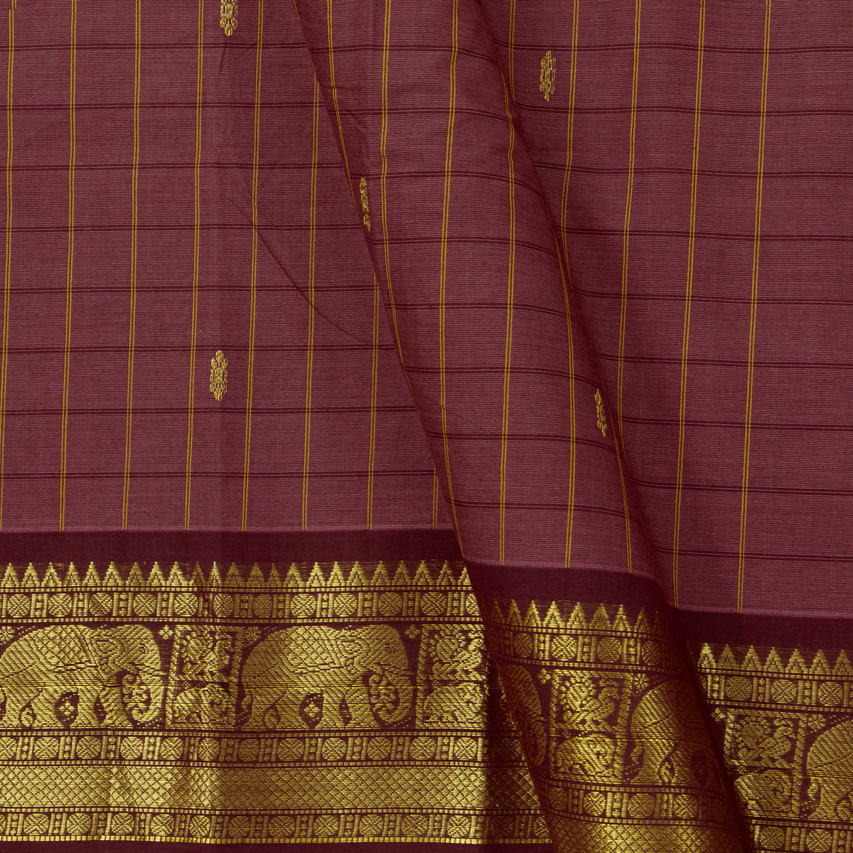 Pink And Brown Kanchi Cotton Saree For Festive Wear PV MM KC 930