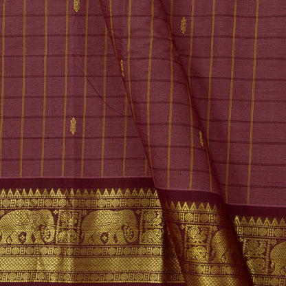 Pink And Brown Kanchi Cotton Saree For Festive Wear PV MM KC 930