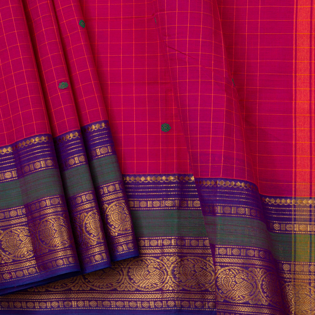 Pink And Purple Kanchi Cotton Saree For Festive Wear PV MM KC 931