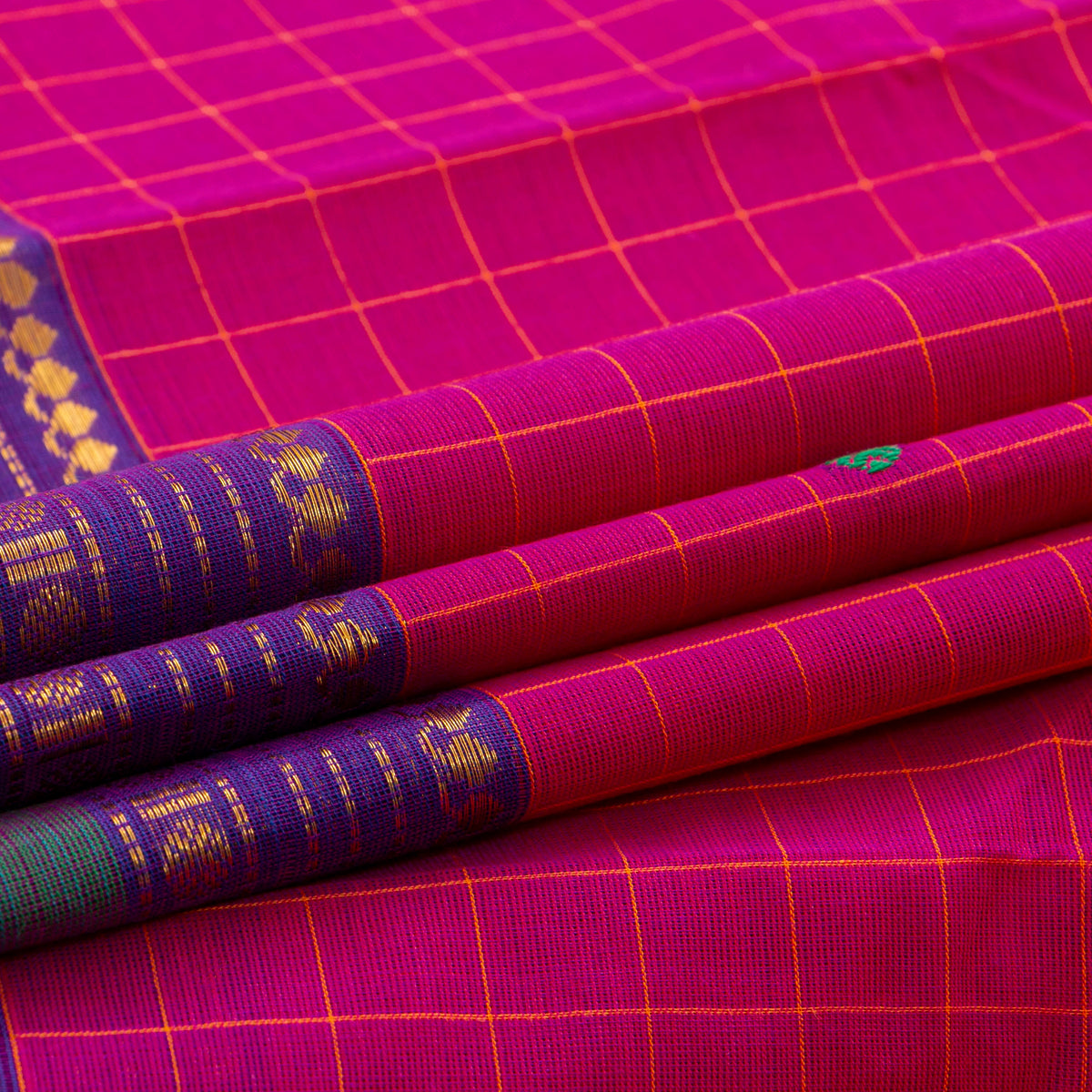 Pink And Purple Kanchi Cotton Saree For Festive Wear PV MM KC 931