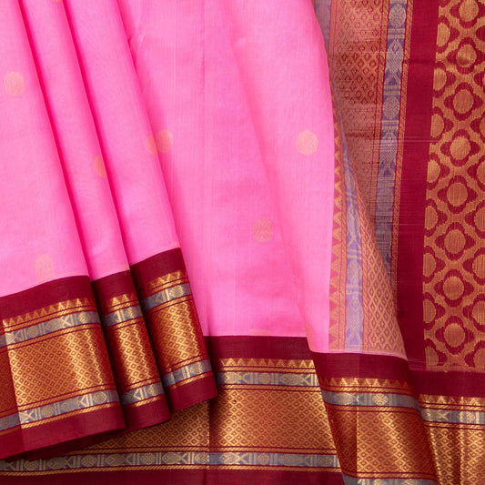 Pink And Maroon Kanchi Silk Cotton Saree For Festive Wear VP SC 164