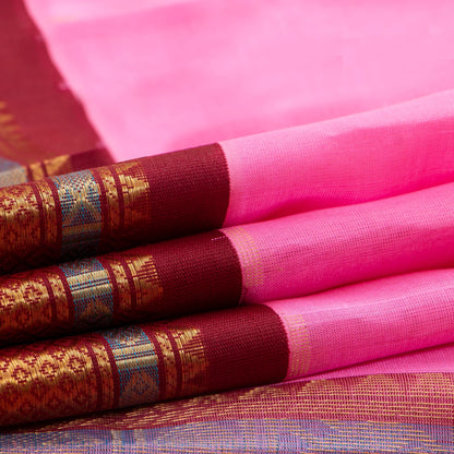 Pink And Maroon Kanchi Silk Cotton Saree For Festive Wear VP SC 164