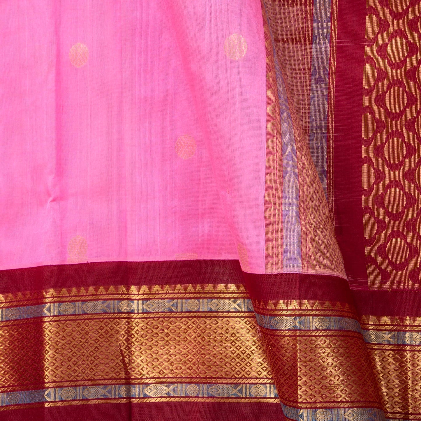 Pink And Maroon Kanchi Silk Cotton Saree For Festive Wear VP SC 164