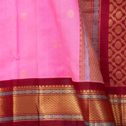 Pink And Maroon Kanchi Silk Cotton Saree For Festive Wear VP SC 164