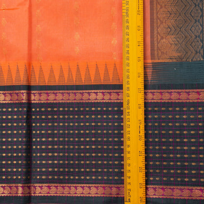 Peach And Green Kanchi Silk Cotton Saree With Zari Checks For Festive Wear VP SC 175