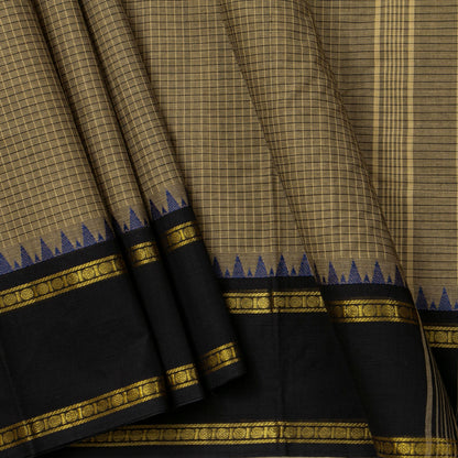 Fawn And Black Kanchi Cotton Saree For Festive Wear PV MM KC 739