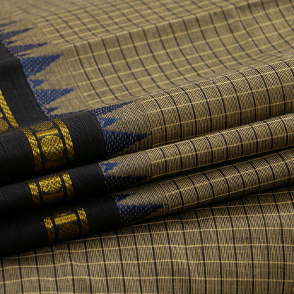 Fawn And Black Kanchi Cotton Saree For Festive Wear PV MM KC 739