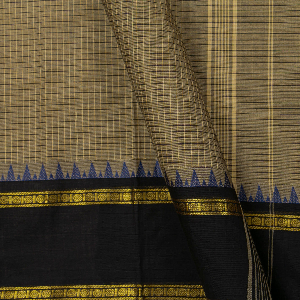 Fawn And Black Kanchi Cotton Saree For Festive Wear PV MM KC 739