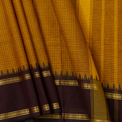 Mustard And Brown Kanchi Cotton Saree For Festive Wear PV MM KC 738